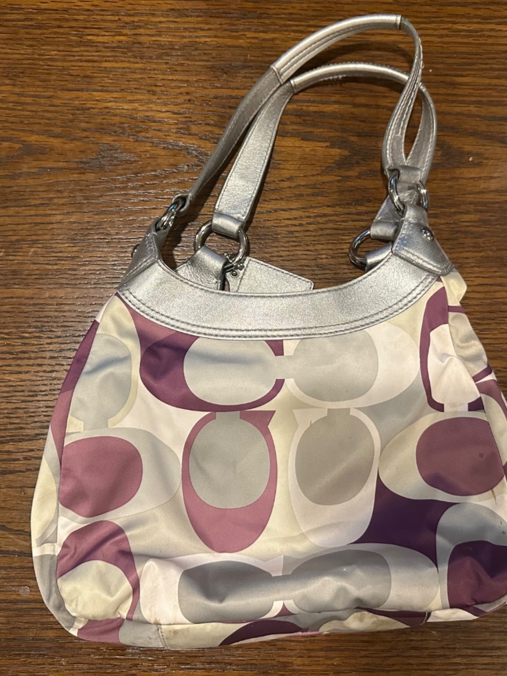 Signature Coach Purple Gray Satin Hobo Bag - Picture 2 of 3